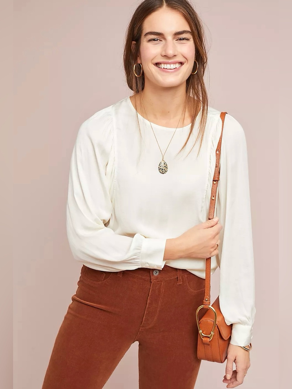Anthropologie Dolan Silky Cream Balloon Sleeve Semi Sheer Blouse
